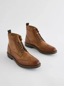 Next Leather Brogue Boots Tan Brown Online