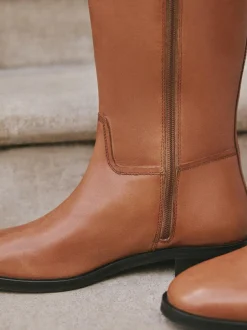 Next Extra Wide Fit Forever Comfort® Flat Riding Boots Tan Brown Leather Outlet