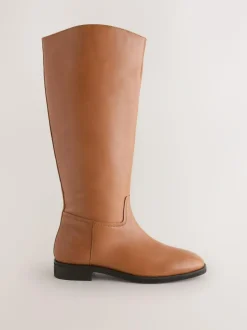 Next Extra Wide Fit Forever Comfort® Flat Riding Boots Tan Brown Leather Outlet