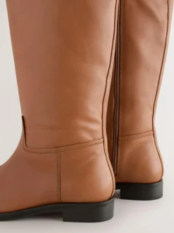 Next Extra Wide Fit Forever Comfort® Flat Riding Boots Tan Brown Leather Outlet