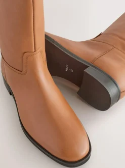 Next Extra Wide Fit Forever Comfort® Flat Riding Boots Tan Brown Leather Outlet