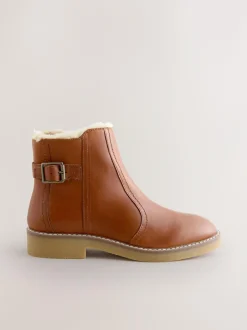 Next Forever Comfort® Faux Fur Lined Buckle Trim Ankle Boots Tan Brown Leather Sale