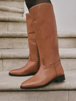 Next Standard/Wide Fit Forever Comfort® Flat Riding Boots Tan Brown Leather Hot