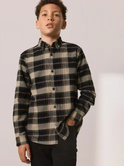 Next Long Sleeve Brushed Cotton Check Shirt (3-16yrs) Tan Brown Best