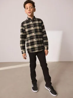 Next Long Sleeve Brushed Cotton Check Shirt (3-16yrs) Tan Brown Best