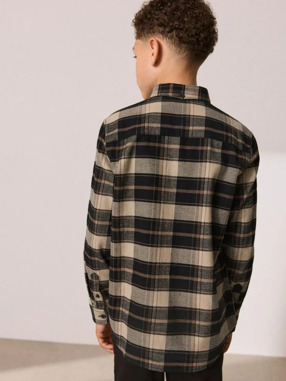 Next Long Sleeve Brushed Cotton Check Shirt (3-16yrs) Tan Brown Best