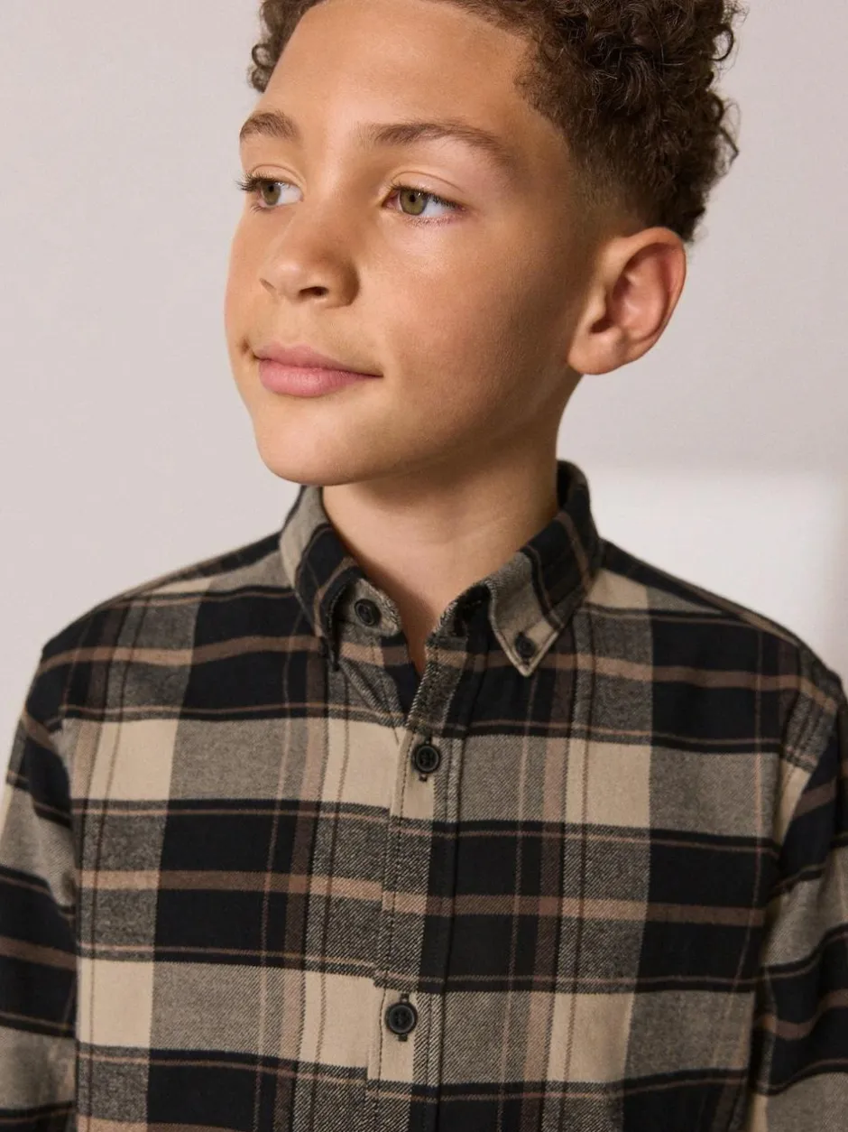 Next Long Sleeve Brushed Cotton Check Shirt (3-16yrs) Tan Brown Best