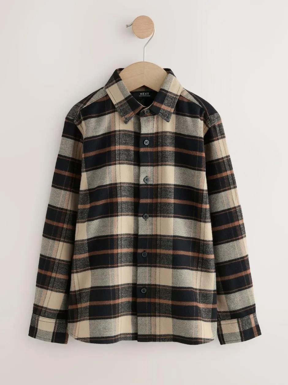Next Long Sleeve Brushed Cotton Check Shirt (3-16yrs) Tan Brown Best