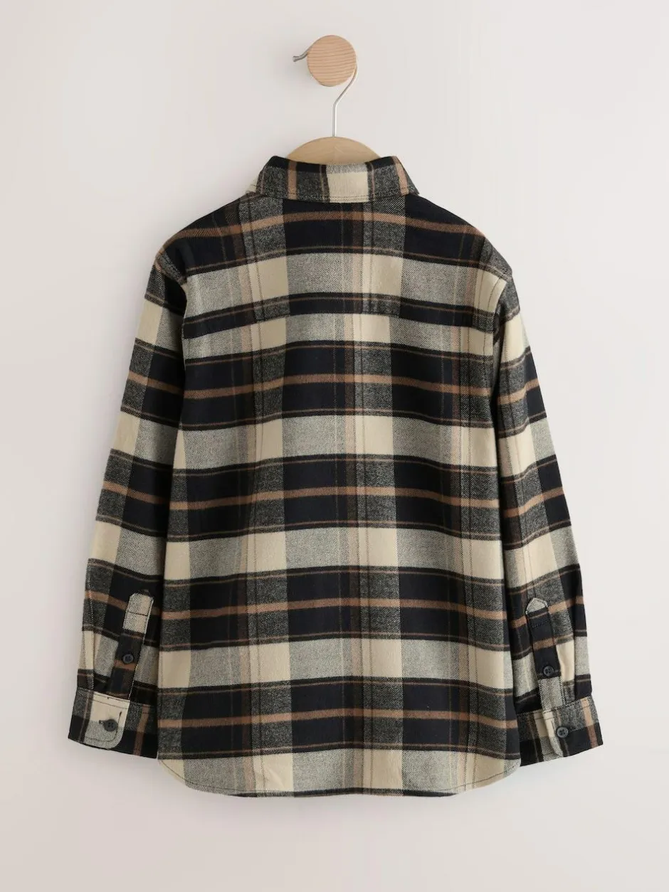 Next Long Sleeve Brushed Cotton Check Shirt (3-16yrs) Tan Brown Best