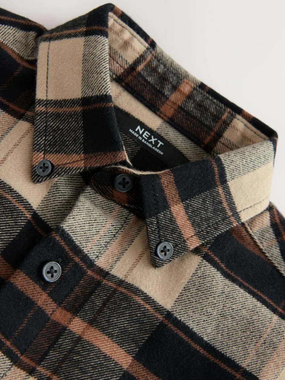 Next Long Sleeve Brushed Cotton Check Shirt (3-16yrs) Tan Brown Best