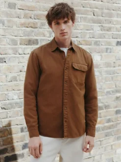 Next Long Sleeve Garment Dyed Oxford Shirt Tan Brown Sale