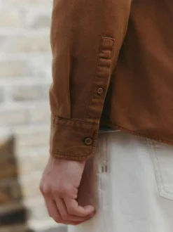 Next Long Sleeve Garment Dyed Oxford Shirt Tan Brown Sale