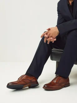 Next Oxford Wingcap Leather Shoes Tan Brown Clearance