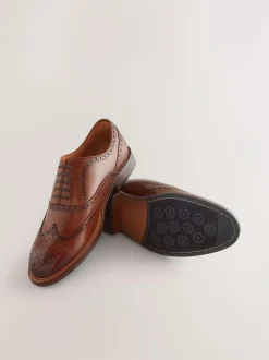 Next Oxford Wingcap Leather Shoes Tan Brown Clearance