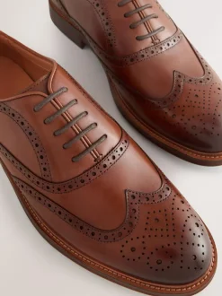 Next Oxford Wingcap Leather Shoes Tan Brown Clearance