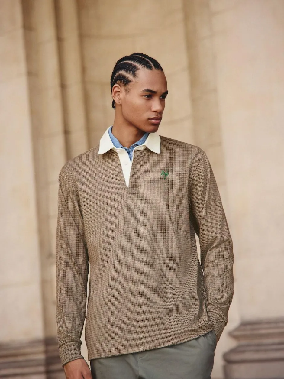 Next Tan Brown Puppytooth Rugby Shirt Hot