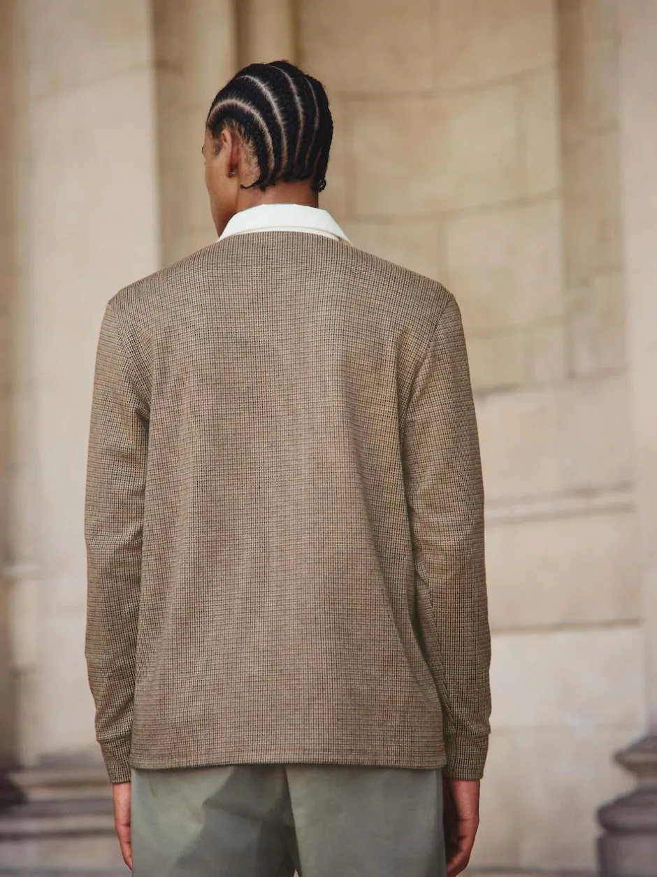 Next Tan Brown Puppytooth Rugby Shirt Hot