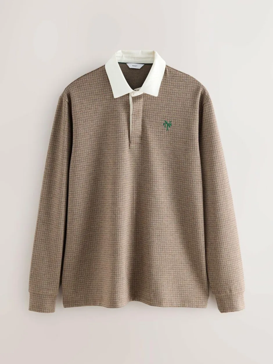 Next Tan Brown Puppytooth Rugby Shirt Hot