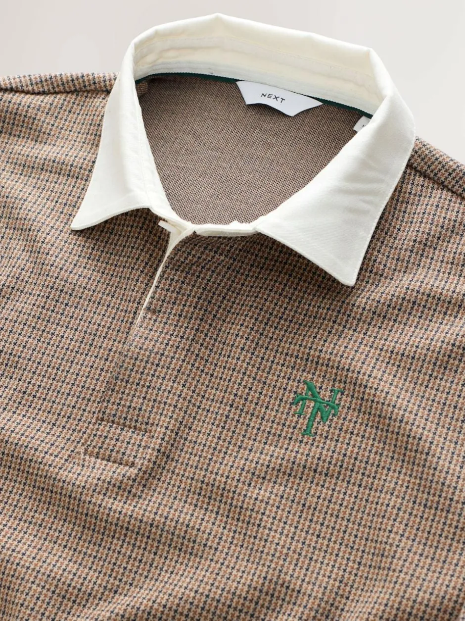 Next Tan Brown Puppytooth Rugby Shirt Hot