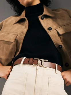 Next Regular Statement Buckle Leather Belt Tan Brown Clearance