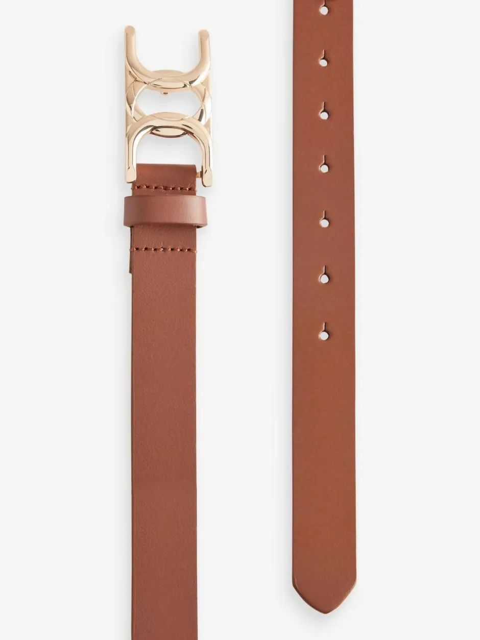 Next Regular Statement Buckle Leather Belt Tan Brown Clearance