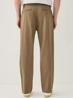 Next Regular Tapered Fit Single Pleated Stretch Chinos Trousers Tan Brown Clearance