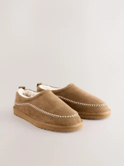Next Signature Suede Stitch Detail Slippers Tan Brown Best