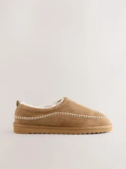 Next Signature Suede Stitch Detail Slippers Tan Brown Best