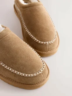 Next Signature Suede Stitch Detail Slippers Tan Brown Best
