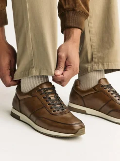 Next Tan Brown Smart Leather Trainers Discount