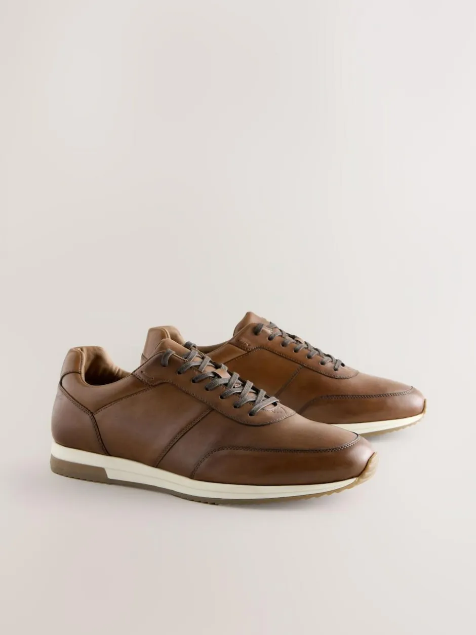 Next Tan Brown Smart Leather Trainers Discount