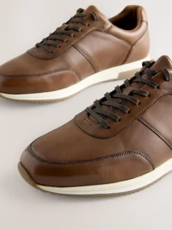 Next Tan Brown Smart Leather Trainers Discount