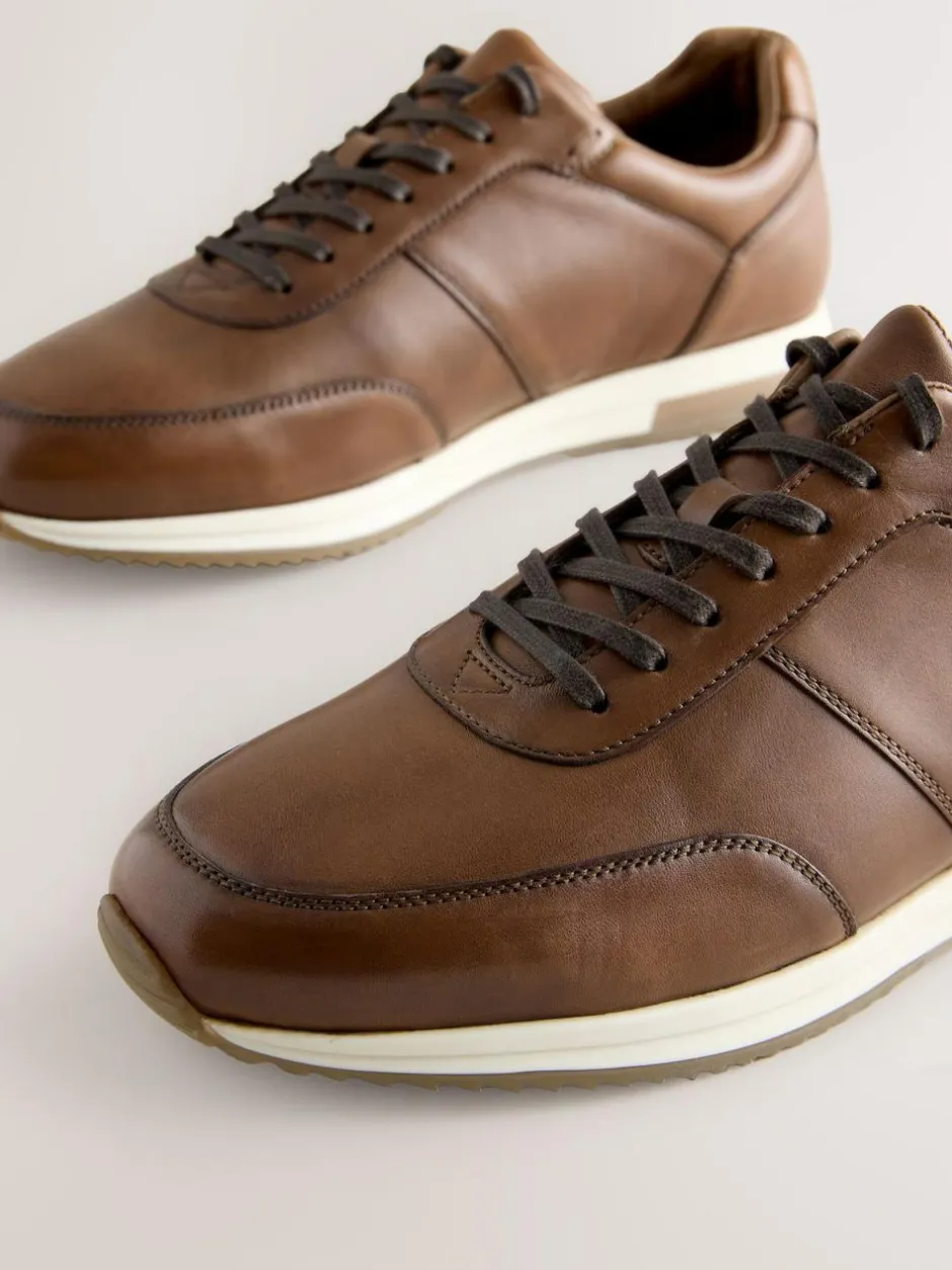 Next Tan Brown Smart Leather Trainers Discount