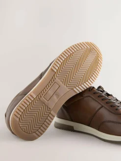 Next Tan Brown Smart Leather Trainers Discount