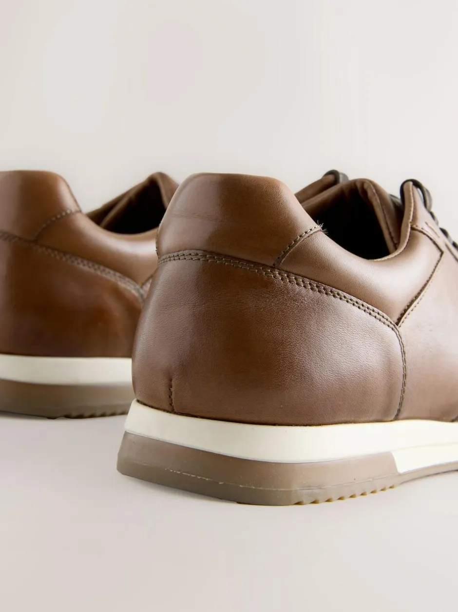 Next Tan Brown Smart Leather Trainers Discount