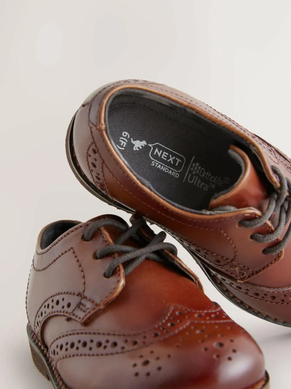 Next Tan Brown Standard Fit (F) Smart Leather Brogue Shoes Outlet