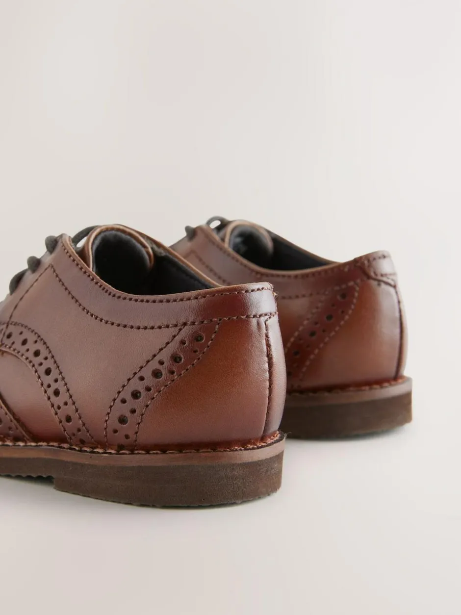 Next Tan Brown Standard Fit (F) Smart Leather Brogue Shoes Outlet