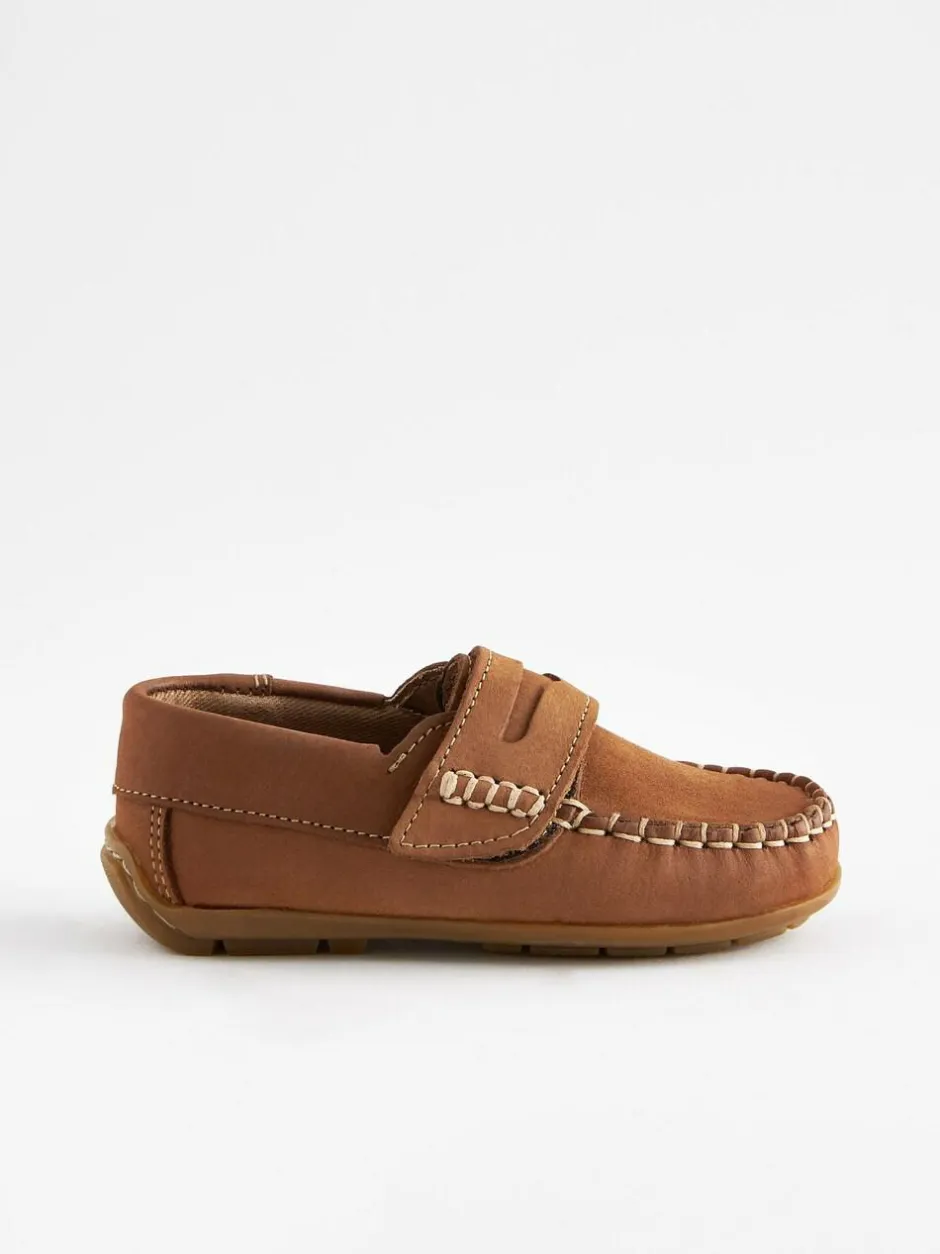 Next Standard Fit (F) Leather Penny Loafers with Touch and Close Fastening Tan Brown Best