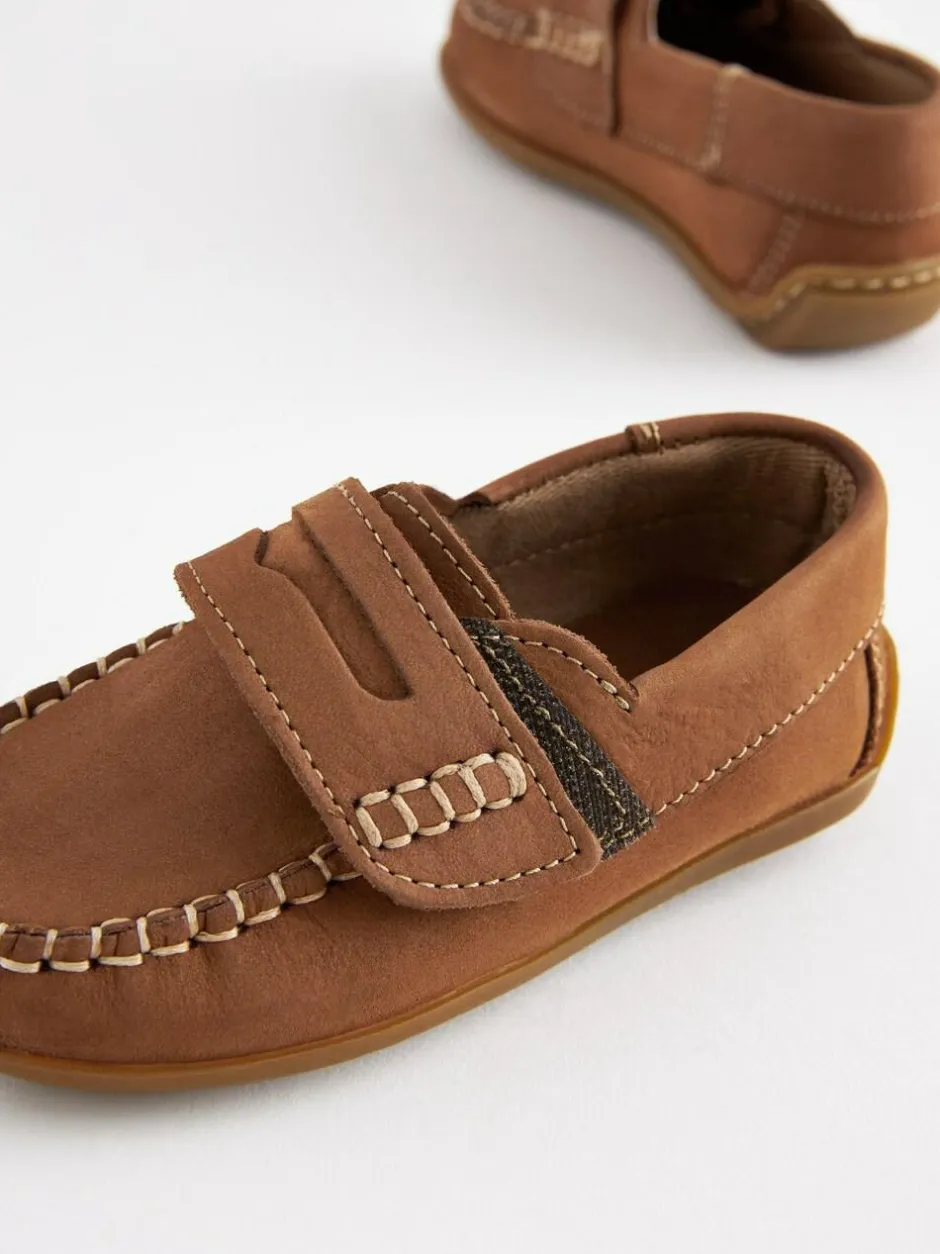Next Standard Fit (F) Leather Penny Loafers with Touch and Close Fastening Tan Brown Best