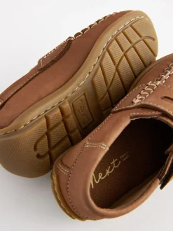 Next Standard Fit (F) Leather Penny Loafers with Touch and Close Fastening Tan Brown Best
