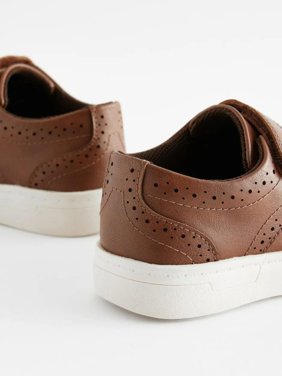 Next Standard Fit (F) Touch Fastening Brogue Shoes Tan Brown