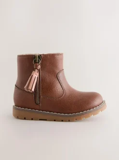 Next Tan Brown Standard Fit (F) Chelsea Zip Tassel Ankle Boots Hot