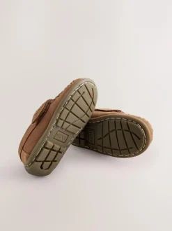 Next Tan Brown Standard Fit (F) Leather Penny Loafers with Touch and Close Fastening New