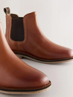 Next Tan Brown Standard Fit (F) Leather Chelsea Boots Clearance