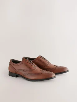 Next Standard Fit Leather Oxford Brogue Shoes Tan Brown Hot