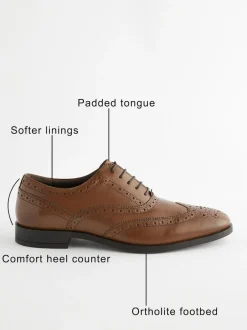 Next Standard Fit Leather Oxford Brogue Shoes Tan Brown Hot