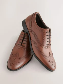 Next Standard Fit Leather Oxford Brogue Shoes Tan Brown Hot