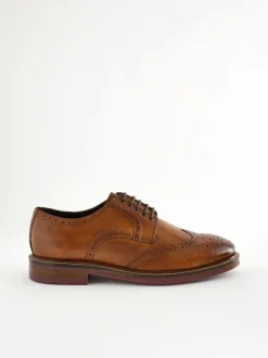 Next Standard Fit Leather Contrast Sole Chunky Brogues Shoes Tan Brown New