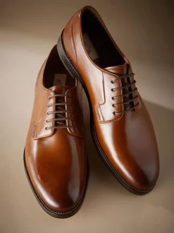 Next Standard Fit Signature Leather Sole Derby Shoes Tan Brown Best