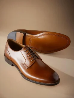 Next Standard Fit Signature Leather Sole Derby Shoes Tan Brown Best